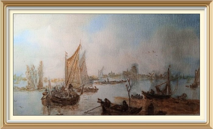 Вид на Дордрехт. ЯН ВАН ГОЙЕН 1654. Бумага, масло. А4