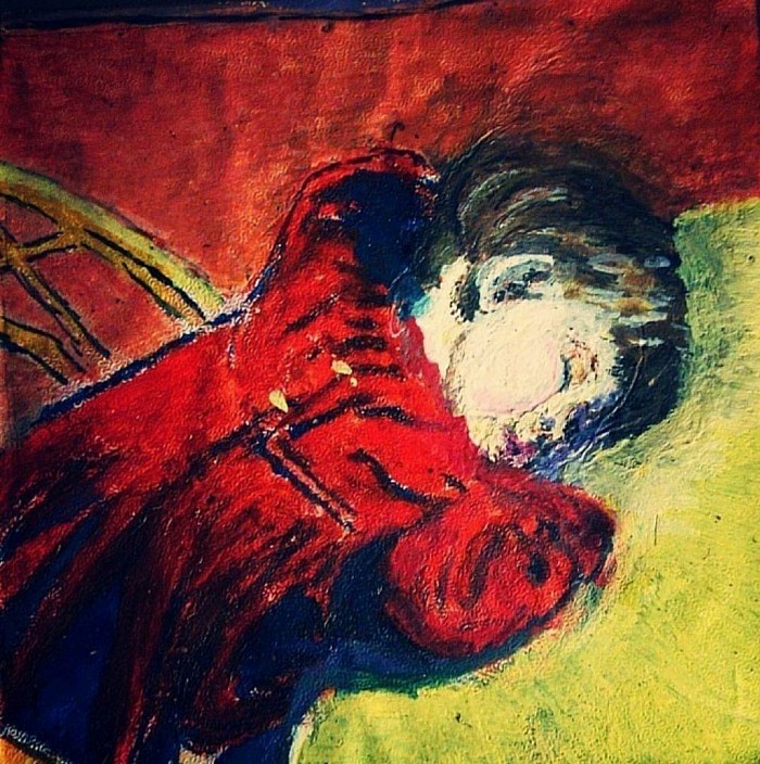 Спящий мальчик. (15 * 15см). Вдохновлен Станиславом Выспянским. Акрил и мел на тополе. (17*17см)